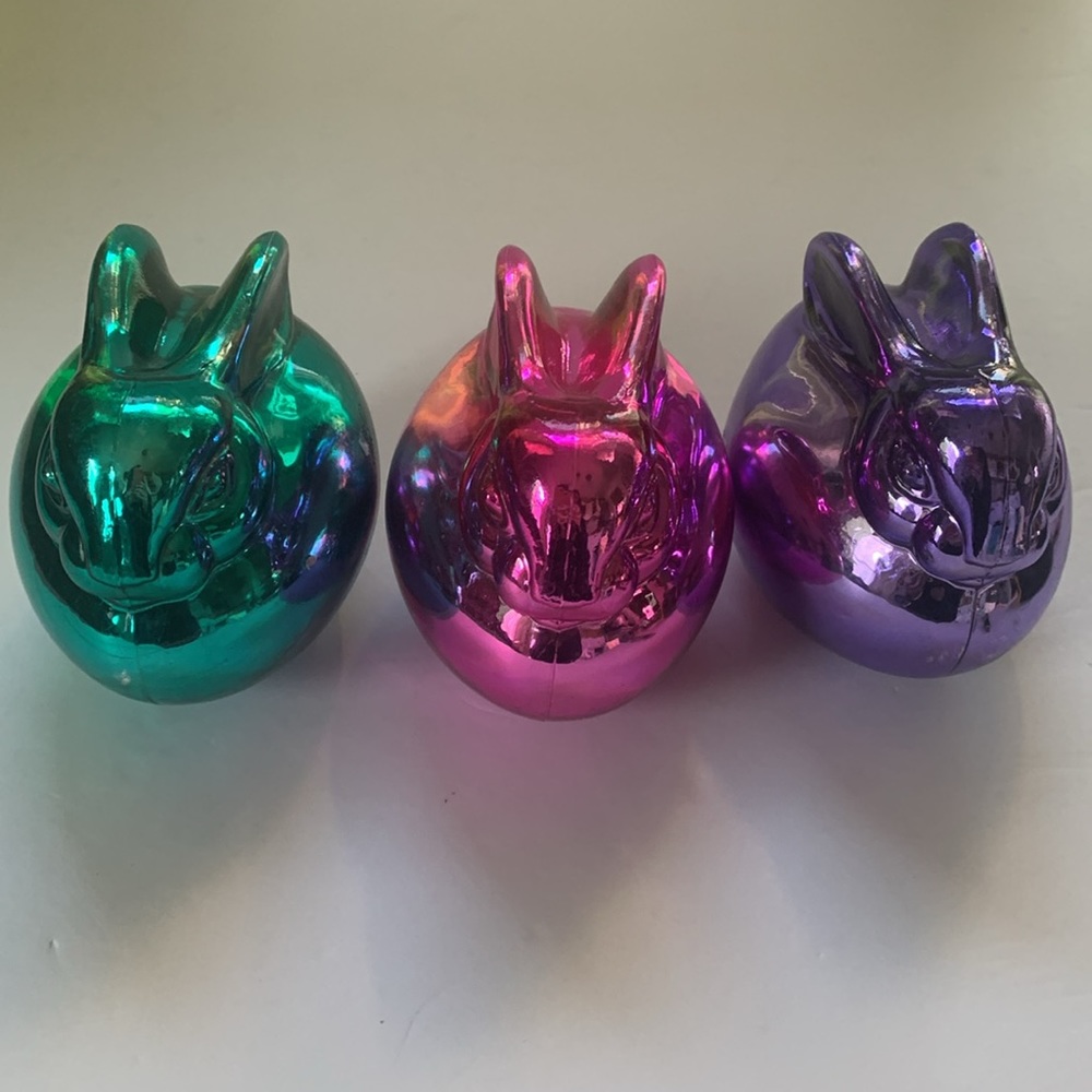 Vintage Department 56 Handblown Glass Bunny Set Of Three Pink Green Purple - Picture 2 of 10